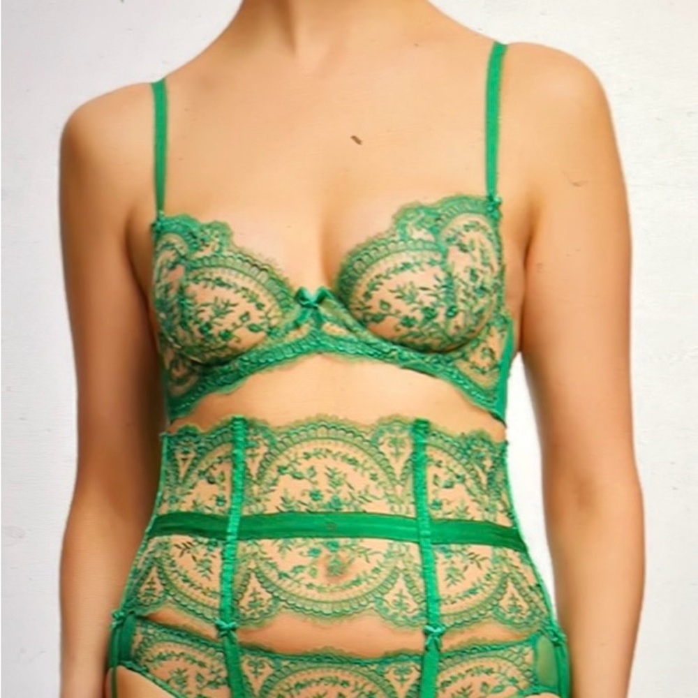 DitaVonTeese Severine Green Suspender Lace Lingerie Garter Belt high waist